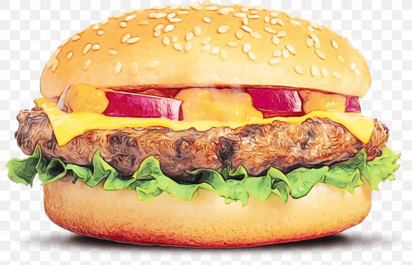 Cheeseburger Veggie Burger Burger Junk Food Whopper, PNG, 1500x966px, Watercolor, Breakfast Sandwich, Bun, Burger, Cheddar Cheese Download Free