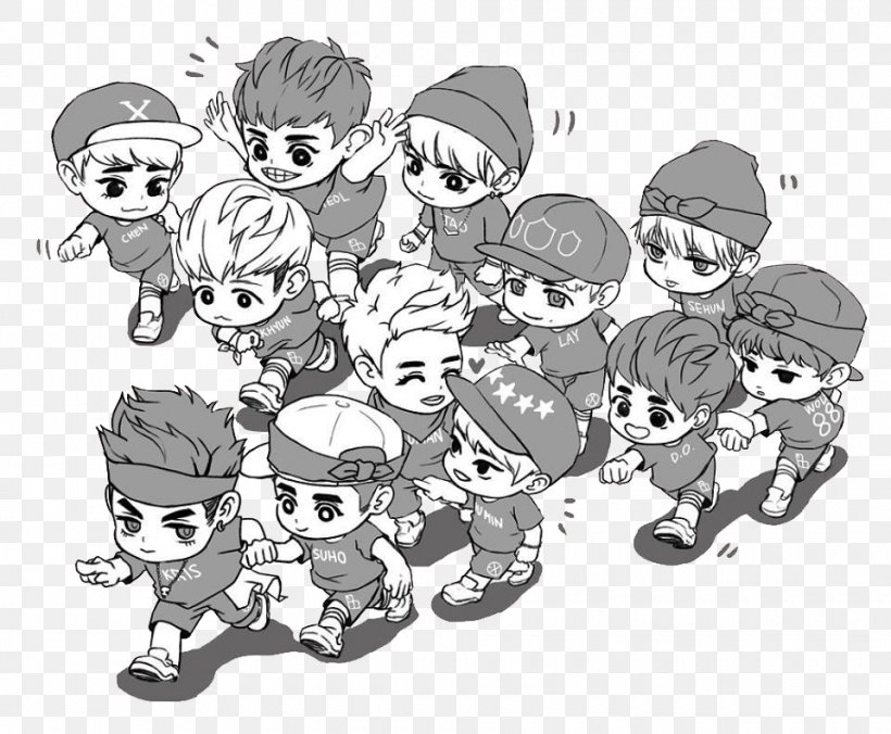 EXO-K Wolf K-pop Fan Art, PNG, 960x792px, Exo, Baekhyun, Blackandwhite, Cartoon, Chanyeol Download Free