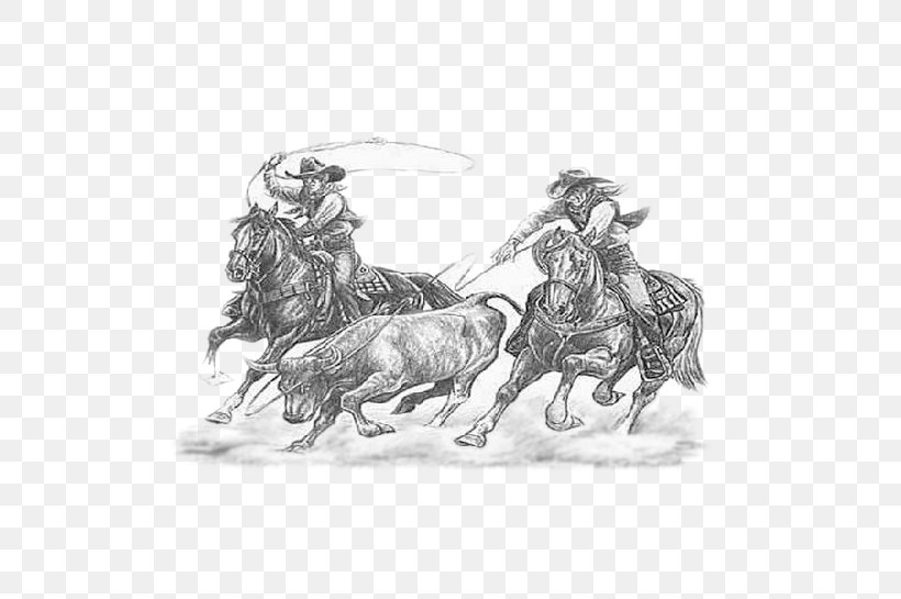 Cattle Calf Roping Drawing Team Roping Rodeo, PNG, 545x545px, Cattle, Art, Black And White, Bull, Calf Roping Download Free