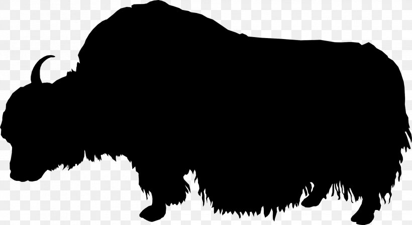 Domestic Yak Bison Silhouette, PNG, 2493x1366px, Domestic Yak, Bison, Black, Black And White, Bull Download Free
