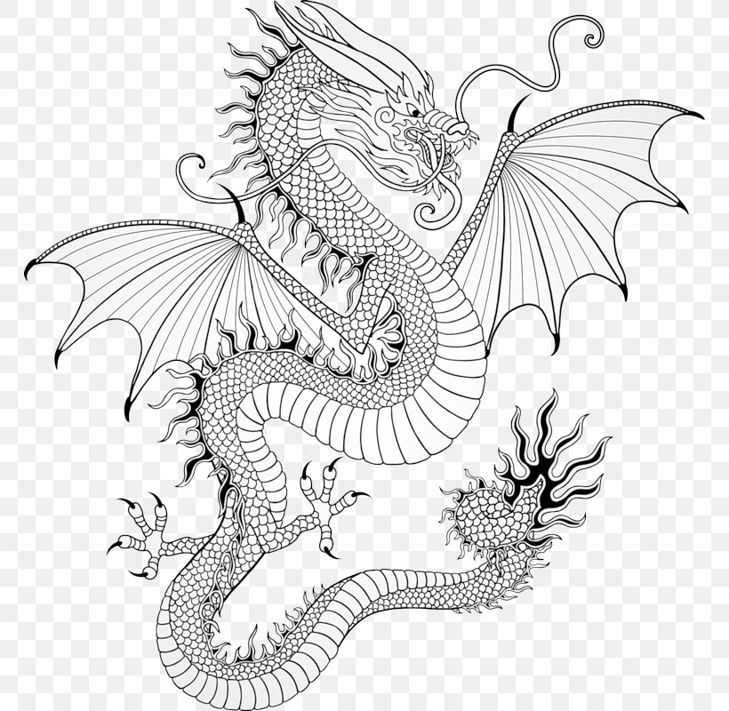Chinese Dragon Clip Art, PNG, 766x800px, Chinese Dragon, Art, Artwork, Black And White, Dragon Download Free