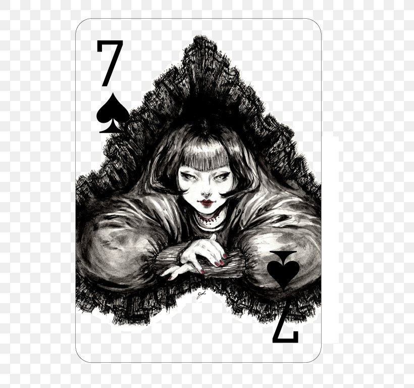 Playing Card Drawing Art Fashion Illustration, PNG, 523x768px, Playing Card, Art, Black And White, Black Hair, Drawing Download Free