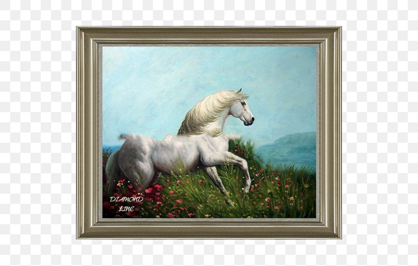 Stallion Mustang Painting Unicorn Picture Frames, PNG, 522x522px, 2019 Ford Mustang, Stallion, Ford Mustang, Grass, Horse Download Free