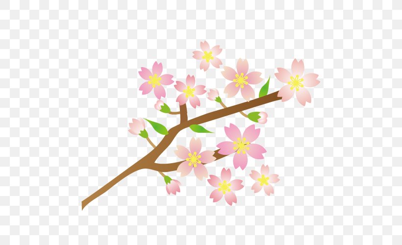 Flower Branch Illustration., PNG, 500x500px, Floral Design, Blossom, Branch, Cherries, Cherry Blossom Download Free