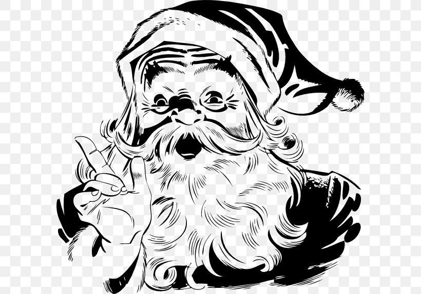 Santa Claus Black And White Christmas Clip Art, PNG, 600x574px, Watercolor, Cartoon, Flower, Frame, Heart Download Free