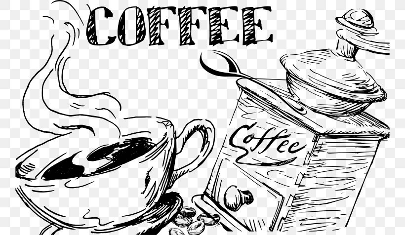 Coffee Cafe Espresso Latte Art Take-out, PNG, 758x476px, Coffee, Art, Artwork, Black And White, Cafe Download Free