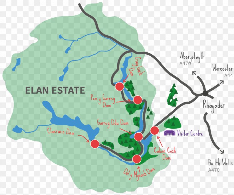 Elan Valley Reservoirs Builth Wells Map Dam, PNG, 1260x1054px, Map, Area, Car Park, Dam, Location Download Free
