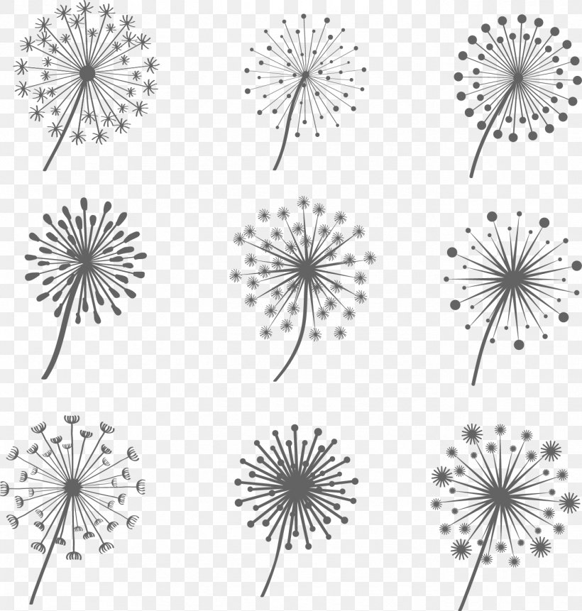 Common Dandelion Euclidean Vector Pissenlit, PNG, 1372x1441px, Common Dandelion, Area, Black And White, Dandelion, Drawing Download Free