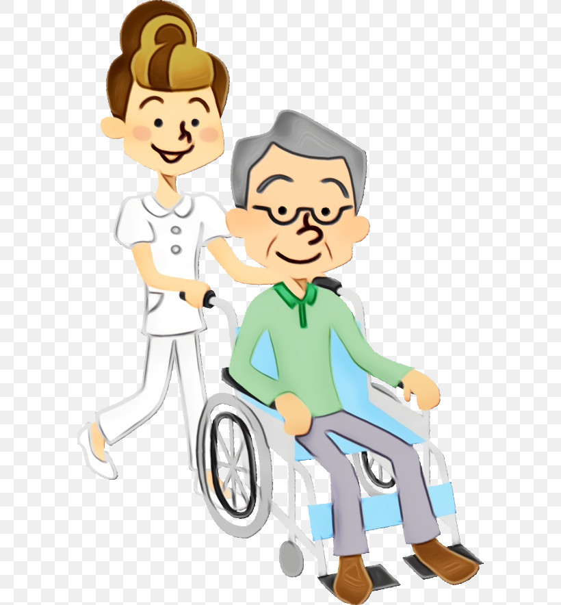 Cartoon Wheelchair Sharing Vehicle Child, PNG, 594x884px, Watercolor, Cartoon, Child, Paint, Sharing Download Free