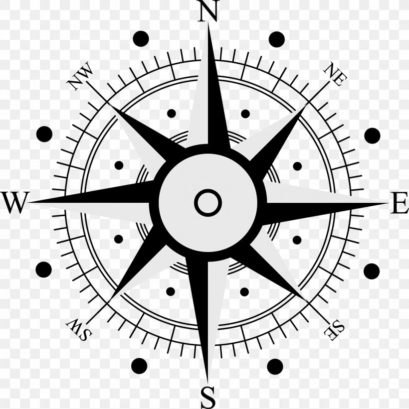 Wind Rose Compass Rose Symbol, PNG, 1300x1303px, Wind Rose, Area, Black And White, Classical Compass Winds, Clock Download Free