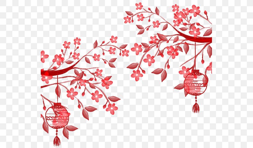 Chinese New Year Flower Background, PNG, 555x480px, Paper Lantern, Branch, Chinese New Year, Drawing, Flower Download Free