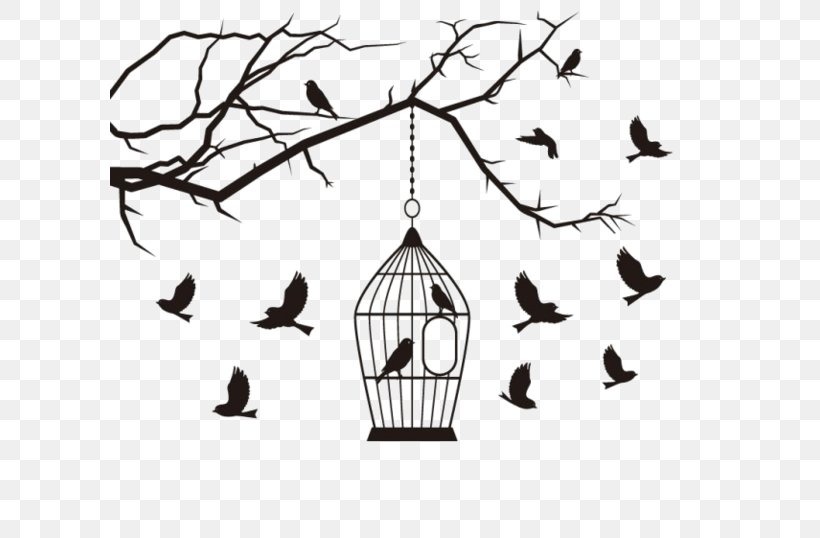 Birdcage, PNG, 600x538px, Bird, Birdcage, Black And White, Branch, Cage Download Free