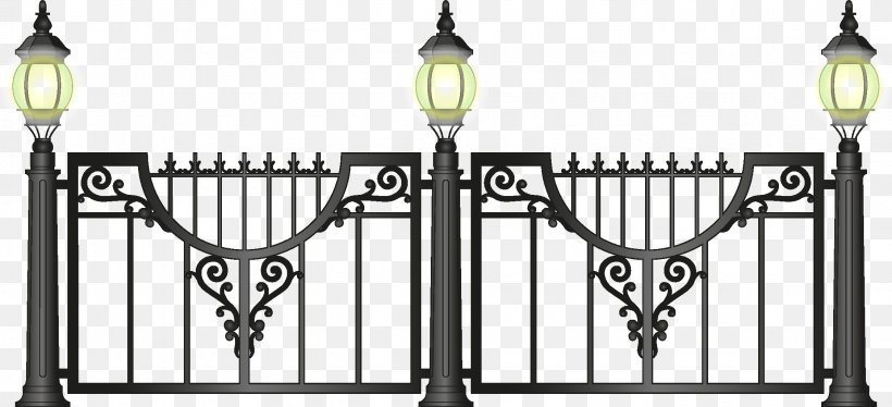 Fence, PNG, 2247x1026px, Fence, Baluster, Black And White, Gate, Guard Rail Download Free