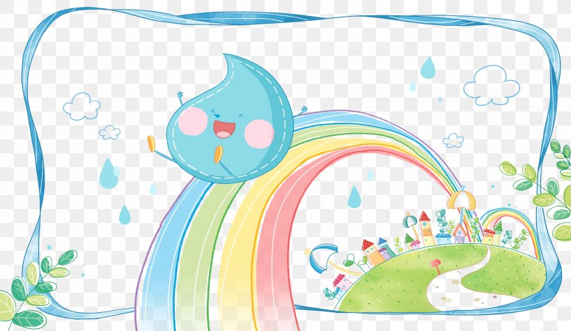Rainbow Drop Cartoon Illustration, PNG, 3000x1740px, Rainbow, Animation, Area, Blue, Cartoon Download Free