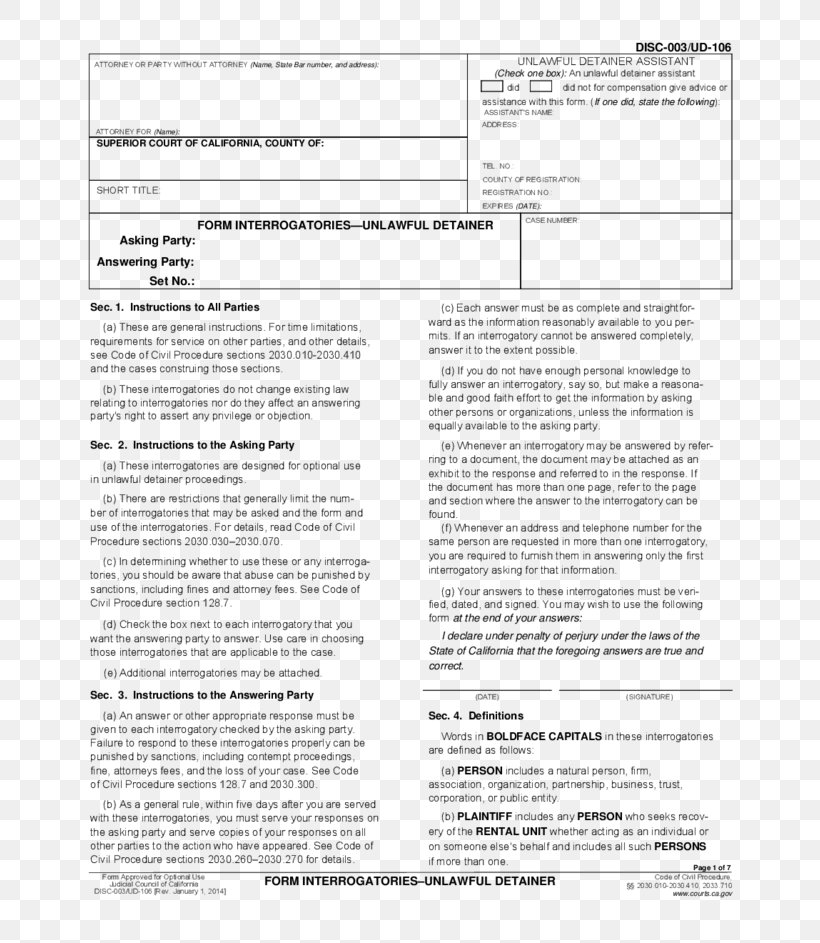 Interrogatories Discovery Form Template Document, PNG, 728x943px, Interrogatories, Answer, Area, Black And White, Contract Download Free