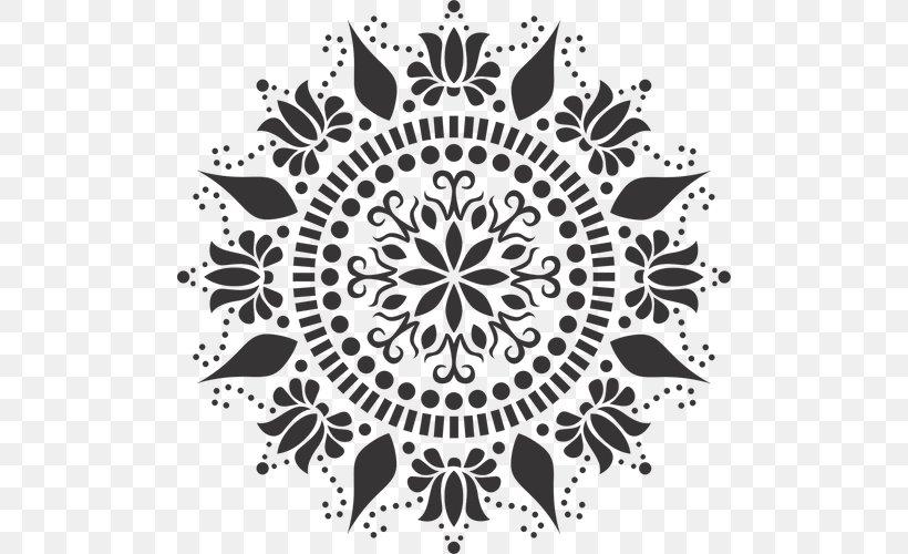 Mandala Stencil Floral Design Pattern, PNG, 500x500px, Mandala, Black, Black And White, Cement Tile, Competition Download Free
