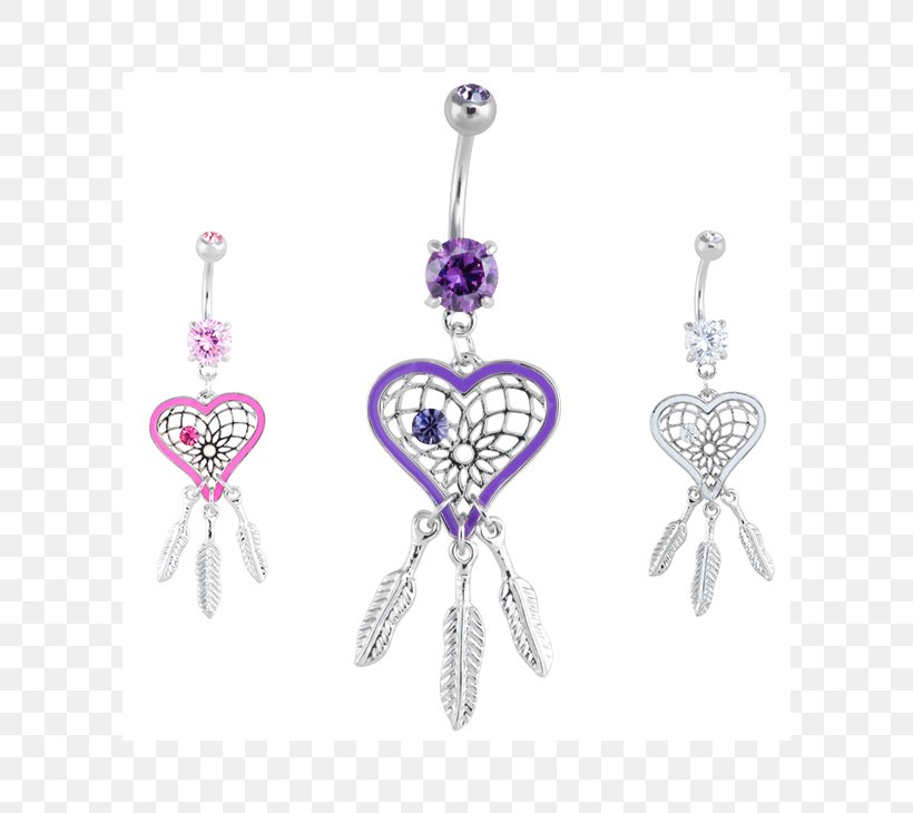 Earring Dreamcatcher Heart Navel Piercing Tattoo, PNG, 730x730px, Earring, Amethyst, Body Jewellery, Body Jewelry, Body Piercing Download Free