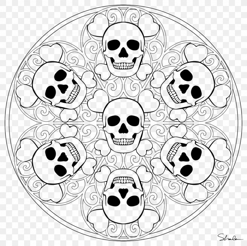 Mandala Coloring Book Halloween Social Media Day Of The Dead, PNG, 1600x1600px, Mandala, Adult, Ball, Black And White, Bone Download Free