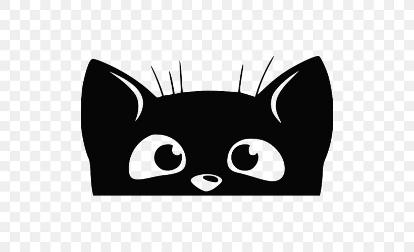 Whiskers Black Cat Kitten Sticker, PNG, 500x500px, Whiskers, Bat, Black, Black And White, Black Cat Download Free