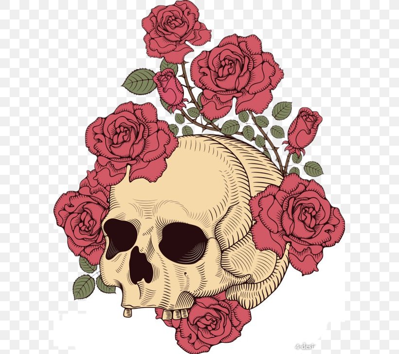 T-shirt Rose Human Skull Symbolism Stock Photography, PNG, 599x729px, Tshirt, Art, Bone, Clothing, Cut Flowers Download Free