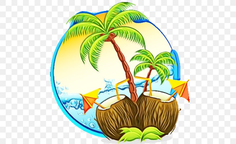 Coconut Tree Cartoon, PNG, 505x500px, Watercolor, Arecales, Coconut, Flowerpot, Houseplant Download Free