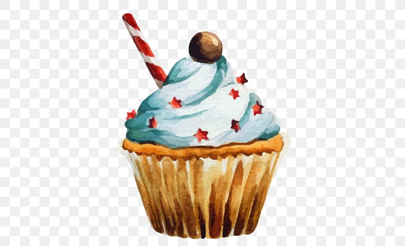 Cupcake Watercolor Painting Royalty-free Illustration, PNG, 500x500px, Cupcake, Buttercream, Cake, Cartoon, Confectionery Download Free
