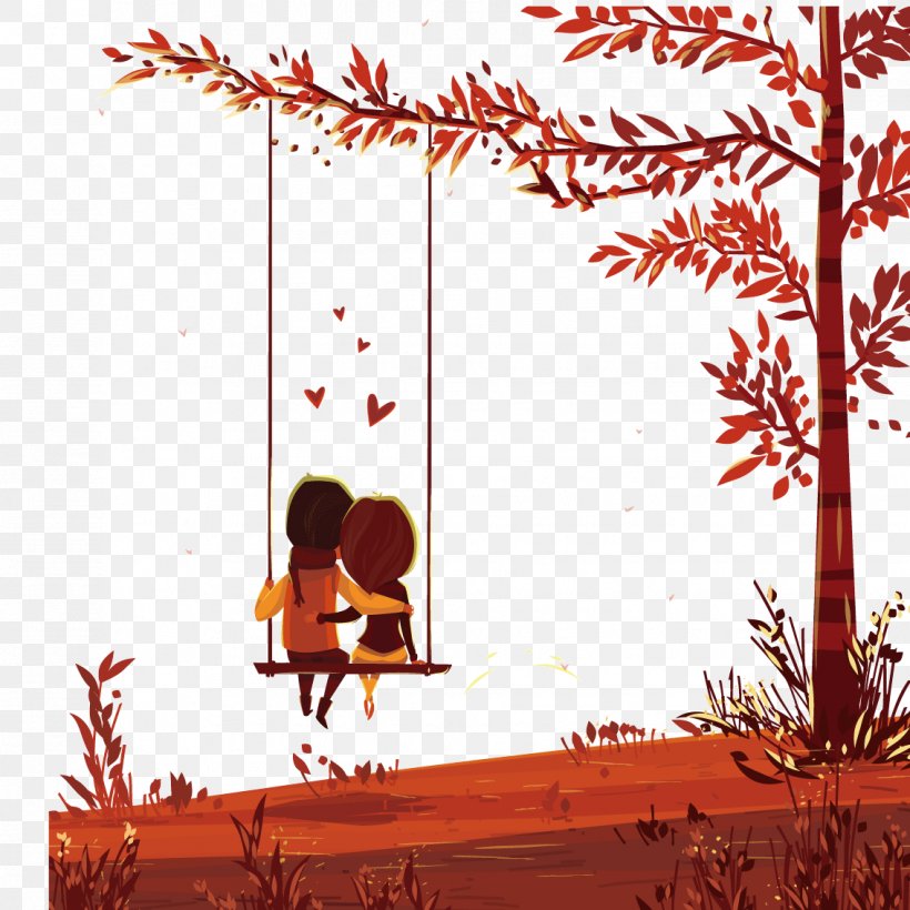 Couple Sitting On A Swing, PNG, 1134x1134px, Watercolor, Cartoon, Flower, Frame, Heart Download Free