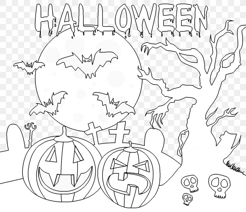 Drawing Halloween Coloring Book Line Art, PNG, 1350x1165px, Watercolor, Cartoon, Flower, Frame, Heart Download Free