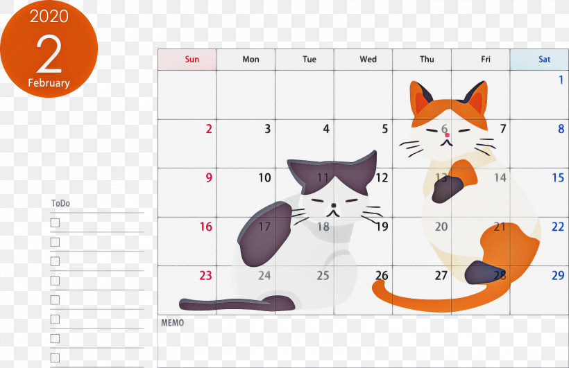 February 2020 Calendar February 2020 Printable Calendar 2020 Calendar, PNG, 3000x1943px, 2020 Calendar, February 2020 Calendar, Cat, February 2020 Printable Calendar, Kitten Download Free