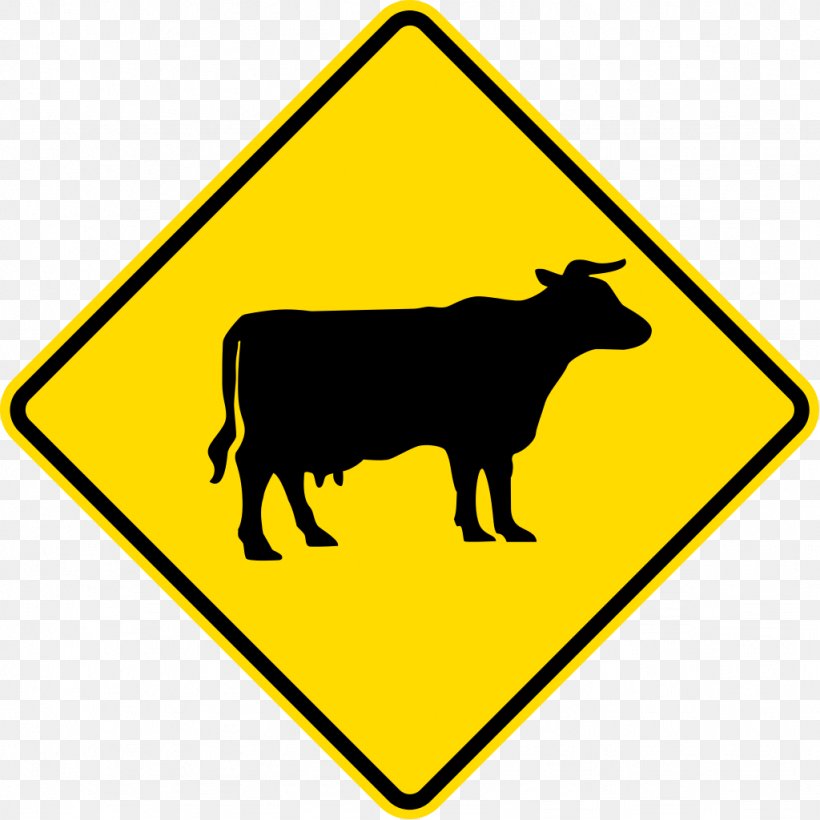 Cattle Warning Sign Traffic Sign Road Livestock, PNG, 1024x1024px, Cattle, Area, Black And White, Cattle Like Mammal, Farm Download Free