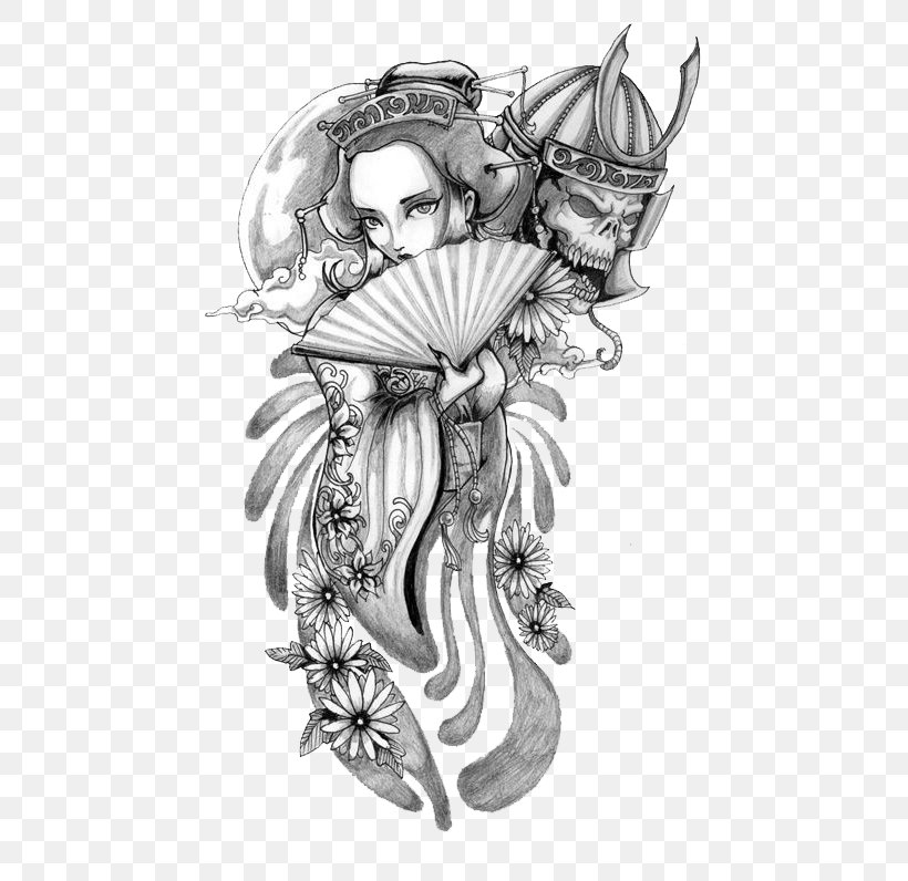 Tattoo Geisha Samurai Drawing, PNG, 518x796px, Tattoo, Arm, Art, Artwork, Black And White Download Free