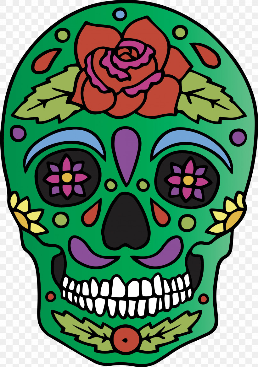 Skull Mexico Cinco De Mayo, PNG, 2104x3000px, Skull, Cinco De Mayo, Flower, Green, Mexico Download Free