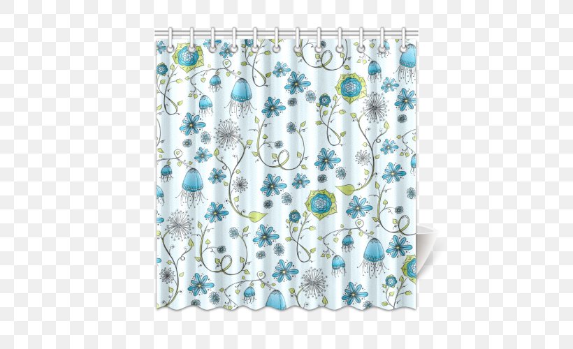 Douchegordijn Blue Curtain Teal Flower, PNG, 500x500px, Douchegordijn, Aqua, Bathroom, Bathtub, Blue Download Free