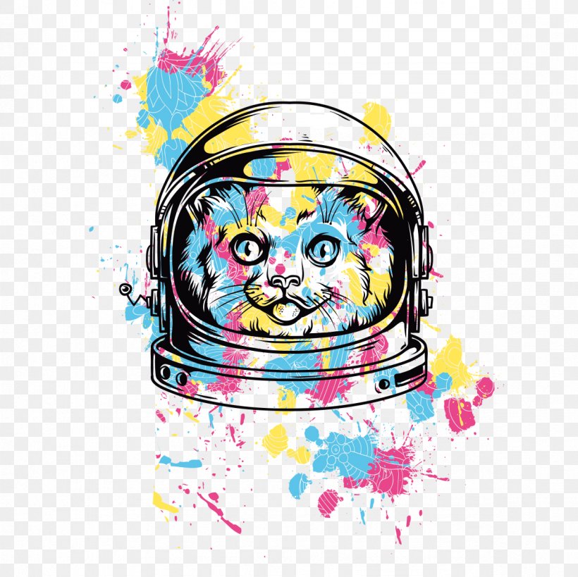 Printed T-shirt Hoodie Cat, PNG, 1181x1181px, T Shirt, Art, Astronaut, Cat, Clip Art Download Free