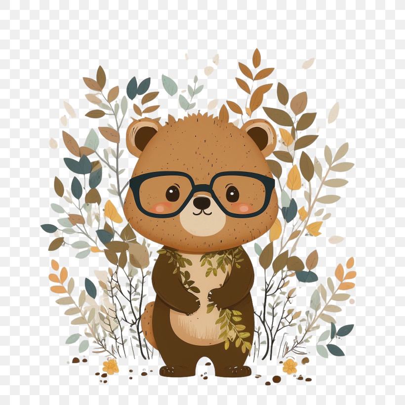 Mom Bear
 - Cute Bear With Glasses And Leaves PNG