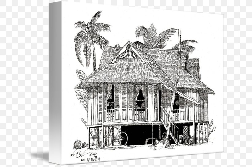 Nipa Hut House Muar Kampung Malaysia, PNG, 650x545px, Nipa Hut, Artwork, Black And White, Building, Color Download Free