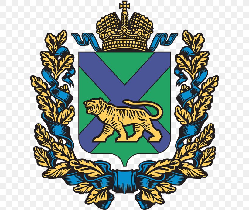 Krais Of Russia Olginsky District Tigrovyy Administratsiya Primorskogo Kraya Coat Of Arms Of Primorsky Krai, PNG, 625x690px, Krais Of Russia, Badge, Coat Of Arms, Coat Of Arms Of Primorsky Krai, Crest Download Free