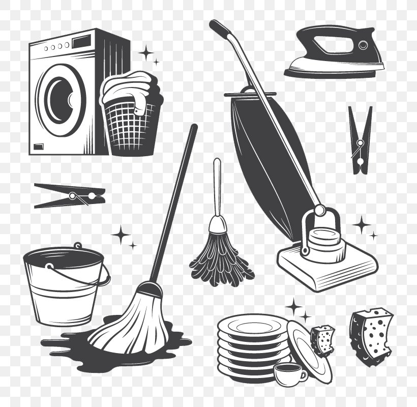 Cleaner Maid Service Cleaning Illustration, PNG, 800x800px, Cleaner, Automotive Design, Black And White, Cleaning, Domestic Worker Download Free