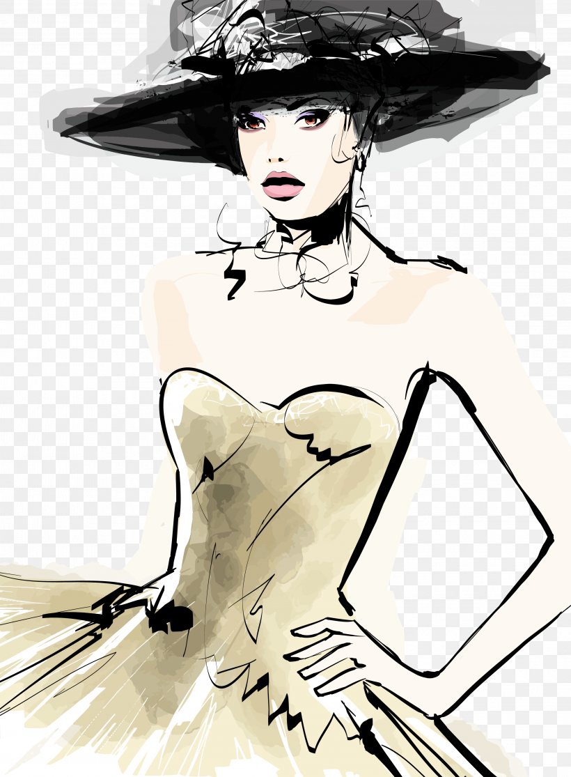 Fashion Model Hat Drawing, PNG, 2945x4008px, Watercolor, Cartoon, Flower, Frame, Heart Download Free