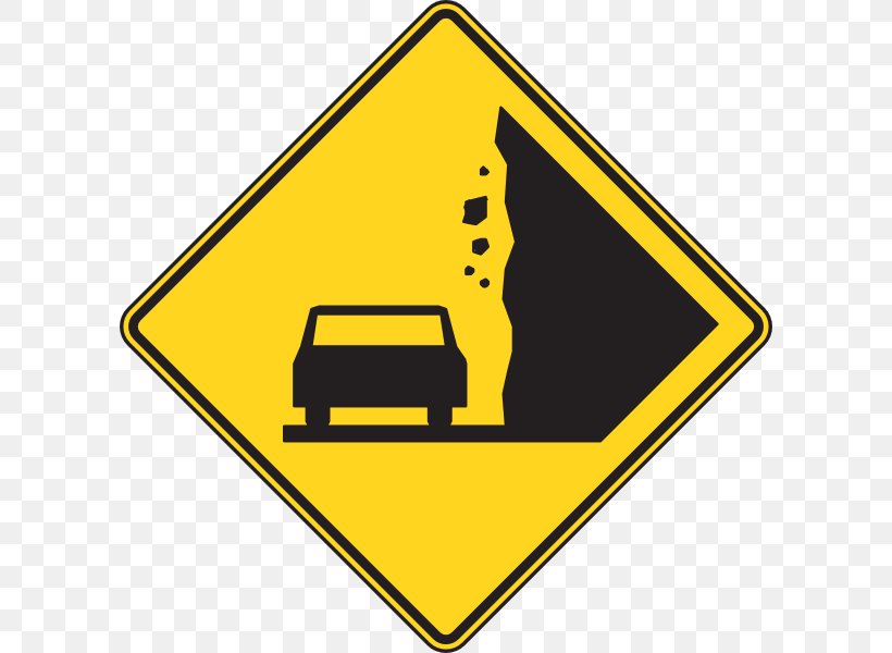 Traffic Sign Rockfall Warning Sign, PNG, 600x600px, Traffic Sign, Area, Brand, Landslide, Logo Download Free