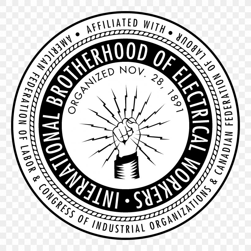 International Brotherhood Of Electrical Workers Logo Trade Union Organization Electrician, PNG, 2400x2400px, Logo, Area, Black And White, Brand, Electrician Download Free