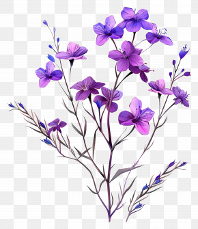 Purple Flowers - Purple Flowers On Branches Illustration PNG