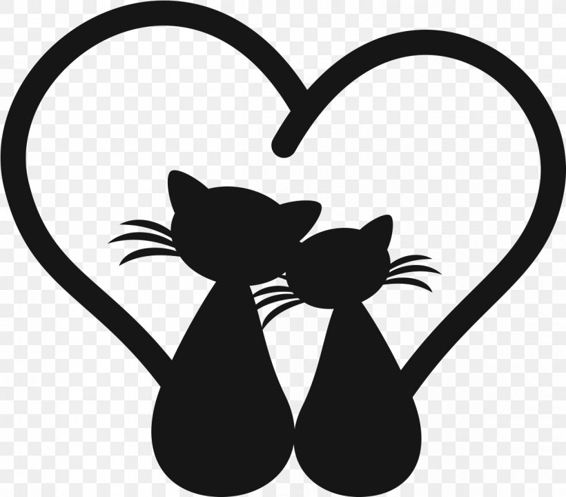 Black-and-white Cat Silhouette Black Cat Heart, PNG, 1201x1056px, Blackandwhite, Black Cat, Cat, Heart, Love Download Free