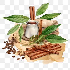 Coffee Beans - Cinnamon Sticks And Coffee Beans With Leaves PNG