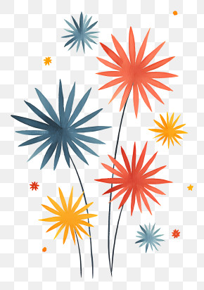 Bright Spiky Floral Doodles PNG