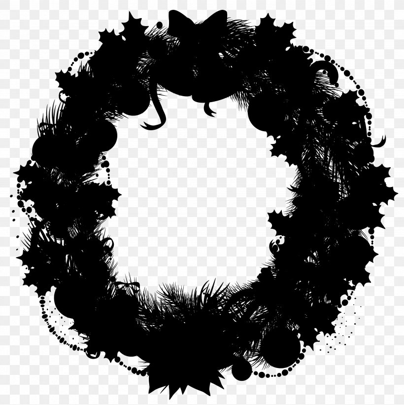 Leaf Desktop Wallpaper Wreath Font Computer, PNG, 3500x3506px, Leaf, Black, Black Hair, Blackandwhite, Christmas Decoration Download Free