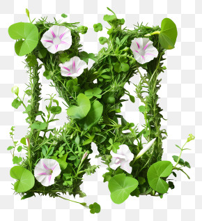 Floral Letter X - Green Floral N Letter With Leaves And Flowers PNG