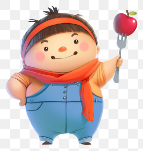 Chubby Little Girl - Cute Character Holding An Apple PNG
