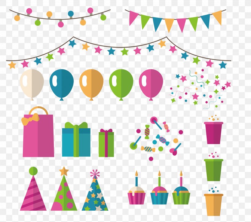 Birthday Party Flat Design, PNG, 2080x1836px, Birthday, Area, Christmas, Flat Design, Gift Download Free