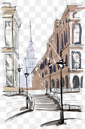 Color Ink Town - Painting Architecture Drawing Building PNG